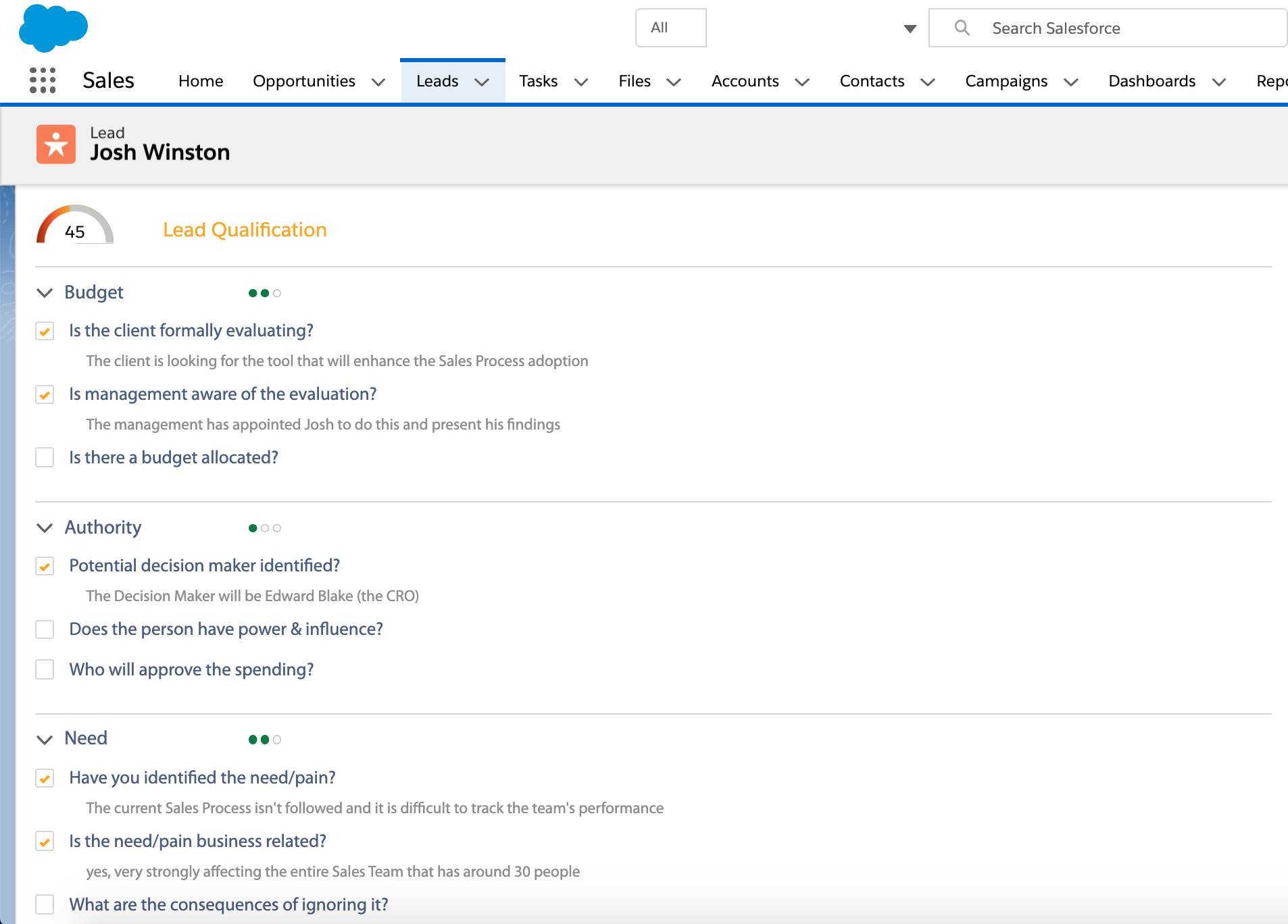 Lead Qualification on Salesforce