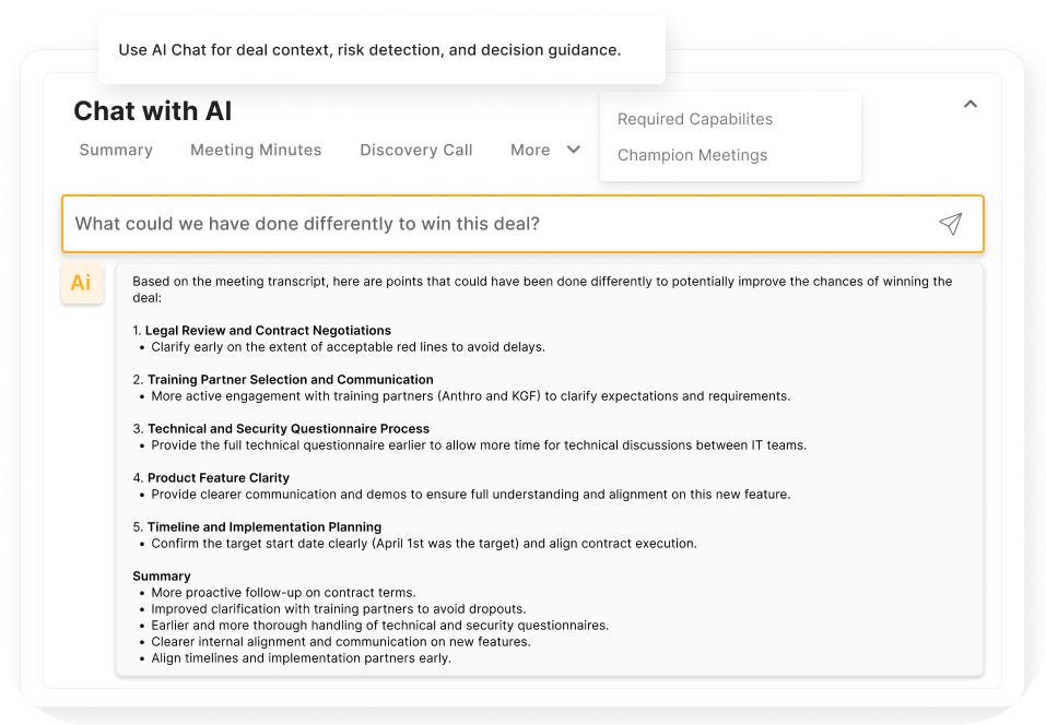 iSEEit SALES Ai built-in chat for real-time deal intelligence, pipeline status, risk detection and sales coaching