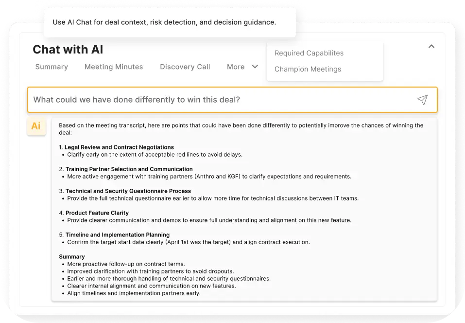 iSEEit SALES Ai built-in chat for real-time deal intelligence, pipeline status, risk detection and sales coaching